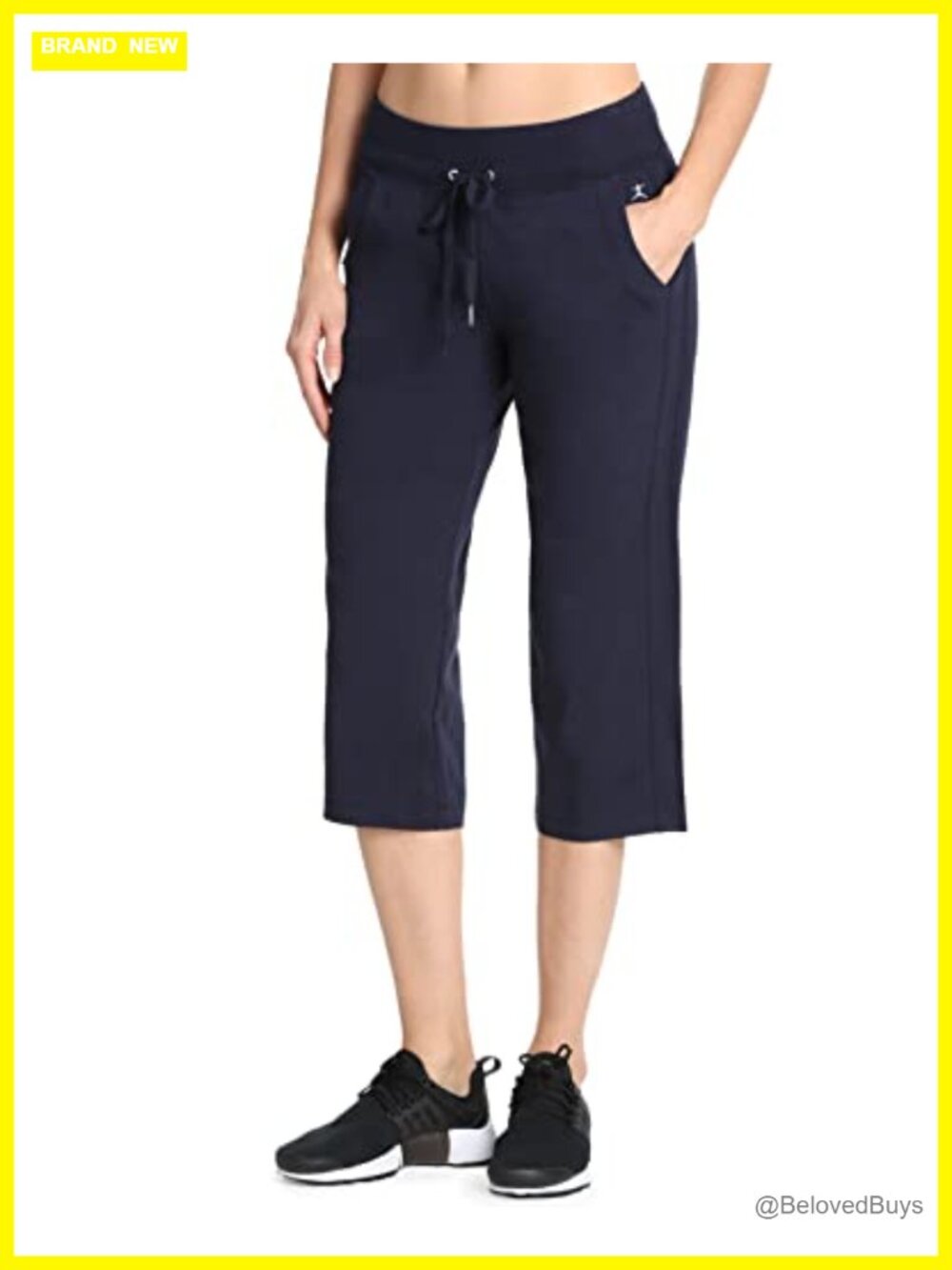 Women's Cotton Spandex Drawcord Crop Sweatpants Mid Rise Straight Leg